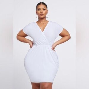 Plus Size White V-Neck Dress